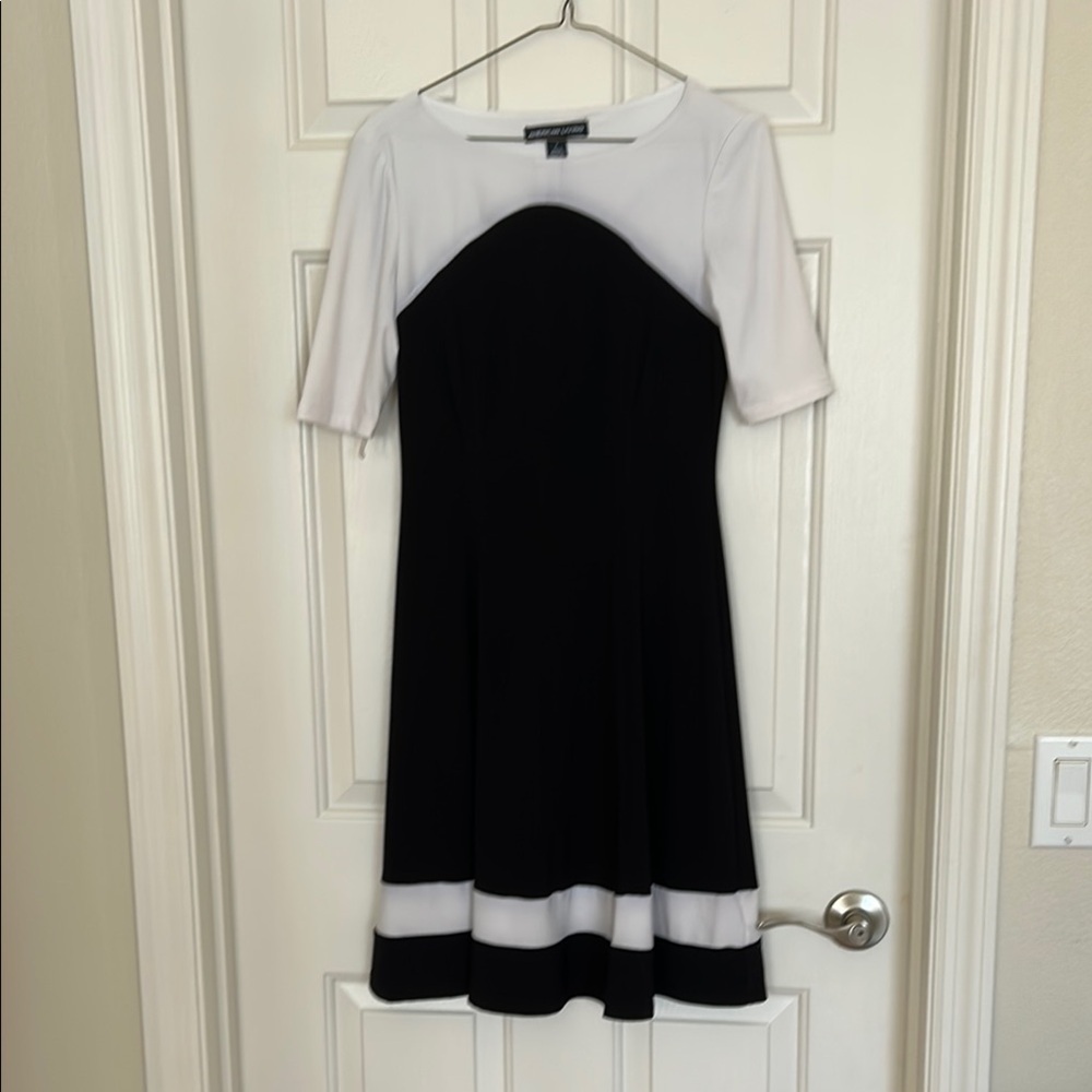 American Living Black and White Puff Sleeve Midi Dress